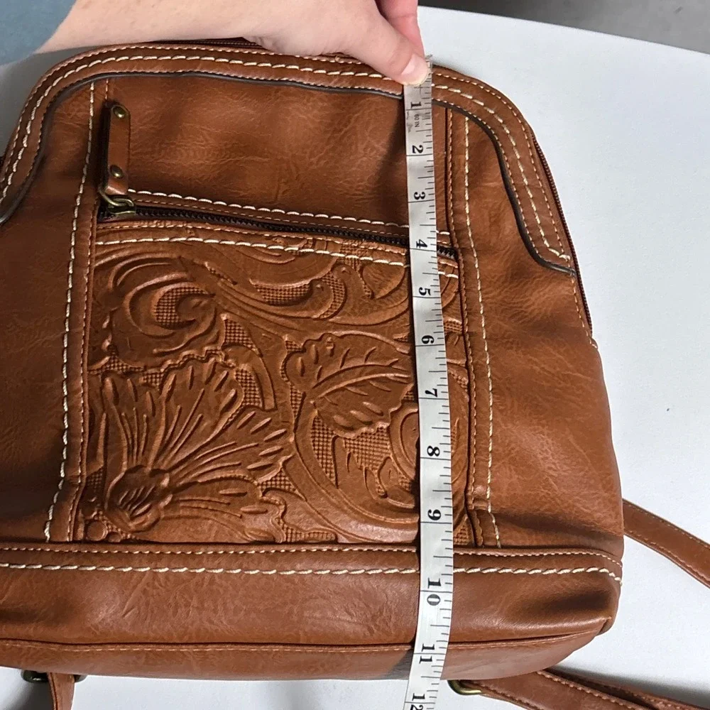 b.o.c. Born Backpack Brown Tooled Floral Faux Leather Everyday Bag Purse Casual